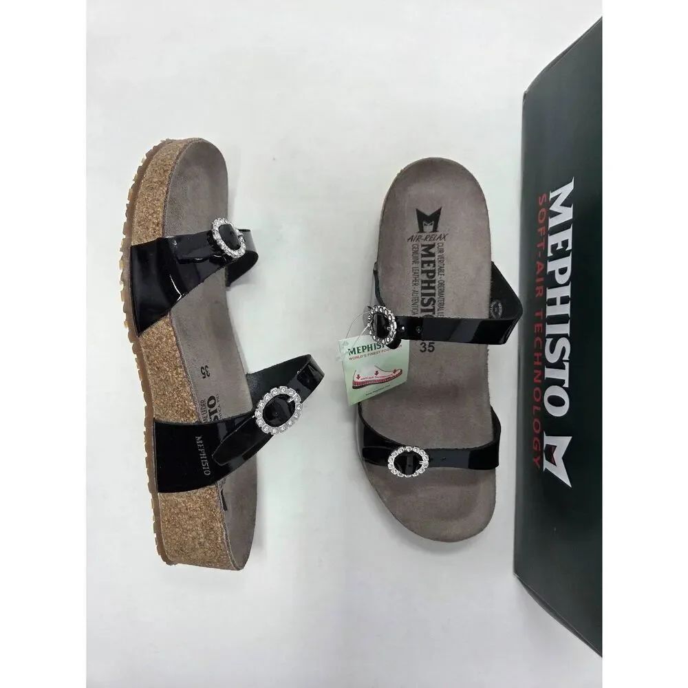 MEPHISTO WOMENS SANDALS IDELYA CASUAL SLIP ON RHINESTONE PATENT BLACK EU 35 US 5